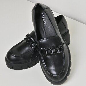 Torrid Y2K Faux Leather Lug Chunky Platform Heeled Slip On Black Loafers 9.5WW